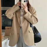 Zingj Suit Jacket Female 2024 Autumn New Korean Version Loose Casual Show Thin Temperament Design Sense Khaki Suit-Outfit