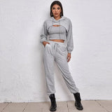 Autumn/Winter Hoodie Loose Vest Hoodie Sports Slow Running Three-Piece Suit