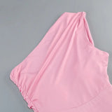 Pink One Shoulder Back Tie Up Maxi Dress- Outfit