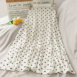 Casual Chiffon Print Dot-print Skirt Female High Waist Midi A-line Skirt Womens Black White Red Long Skirts