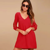 Beach Cami Summer Shirt Dress Women Casual Double V Neck Casual Shift Dresses Sexy Long Sleeve Vacation Midi
