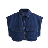 Women's Dress 2025 Solid Color Big Pocket Sleeveless High-End Feel Cardigan Polo Collar Denim Shirt Top