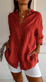 New Single-Dran Buckle Folding Collar Shirt Burst Lady Solid Color Can Sleeve