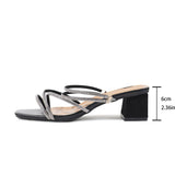 Zingj Summer New Large Size Solid Color Fashion Two Wear Square Head Rhinestone Women's Thick High Heel Slippers