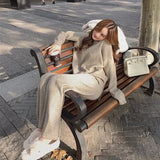 Piece Set Pullover Sweater Tracksuit Women High Waist Knit Straight Pants Suit Spring