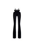 Out Pearls Chain Low Waisted Flare Jeans Slim Aesthetic Retro Denim Sweatpants Streetwear Fashion Harajuku Korean