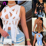 Crop Tank Top Women Hollow Out Solid Avant-garde Tops Sexy Night Club Bar Clothing 2021 Autumn Fashion High Street