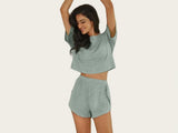 Spring And Summer Knitted Striped Pajamas Loose Short-Sleeved Shorts Set Fashion Outside Wearing Home Clothes