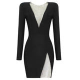 New Arrival Bandage Dresses Black Long Sleeve O Neck Long Sleeve Beading Sexy Party Club Celebrity Elegant Women