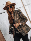 Spring Autumn Fashion Turn-down Collar Women's Jackets Casual Solid Long Sleeve Plaid Print Button Ladies Jackets Plus