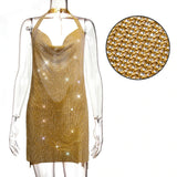 Backless y2k Metal Rhinestone Summer Dress women bodycon Night Club party mini ladies dresses vintage woman dress