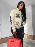 Printed Women Baseball Coat Button Up Fitness Windbreaker 2022 Autumn New Workout Activewear High Street Harajuku