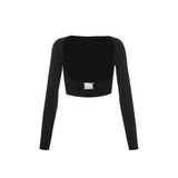 Autumn Sexy Tight Full Sleeve Tops T Shirt Navel Hanging Neck Vest Tank + High Waist Hip Mini Skirt Set