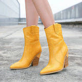 Faux Leather Cowboy Ankle Boots for Women Wedge High Heel Boots Snake Print Western Cowgirl Boots Silver Gold White