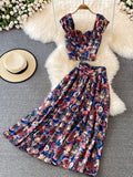 For Woman Floral Sexy Boho Two Piece Set Sexy Chic Midi Skirt Casual Suit Vacation Beach Maxi