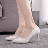 Cm Pointed Single Shoes Small Thin Heel Single Heel Single Shoe Tips Shoes Large Size Women's Shoes Lace Wedding Shoes Bridesmaid