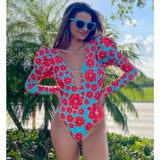 Piece Swimsuit 2021 Long Sleeve Swimwear Women Swimsuit Backless Printed Bathing Suit Beachwear