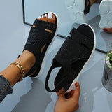 New Summer Women Sandals fashion Stretch flying weave Rhinestone Casual Woman Flats Ladies Beach Shoe Big size