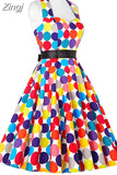 Dot Dress Women Vintage Swing Halter Belt 50s 60s Rockabilly Prom Party Dresses Retro Feminino