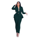 Blazer 2 Piece Set Women Winter Work Wear Full Sleeve Ruffles Blazers Pencil Pants Suit Two Piece Set Office Lady