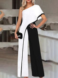 Fashion New Printed Wide Leg Pants Romper Elegant Female Loose Long Office Overall Commute Slash Neck Women Sexy