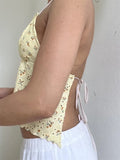 Retro Women Lace Halter Camis Tops Sleeveless Embroidery Floral Print Slim Fit Backless Tie-up Tank Summer Mini