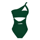 Solid Color Cross-Shoulder Hollow One-Piece Swimsuit Women 2025 New High-Waisted Integrated Export