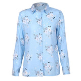 Long Sleeve Floral Leopard Print Tops and Blouses Office Lady Shirt Casual Button Turn-down Neck Wide Slim Blouse