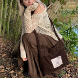 Brown Long Pleated Skirt y2k Fairy Grunge Kawaii High-Waisted Midi Skirt Women Korean Harajuku Retro Mall Goth