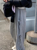 Casual Grey Bandage Baggy Sweatpants Women Loose Street Style Low Rise Jogging Trackpants Harjauku Basic Straight