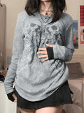 Cross Skull Printed Long Sleeve Top-Outfit