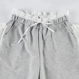 Grey Stripe Ribbon Drawstring Sweatpants-Outfit