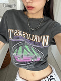 Y2k Vintage T-shirt Women Short Sleeve Cotton Graphic T Shirts Korean Style Grunge Aesthetic Tee Tops Summer