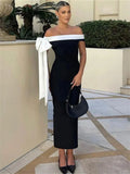 Black Off-shoulder Tie Up Midi Dress- Outfit
