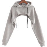 Summer New Sexy Fashion Super Short Hoodie Hiohop Drawstring Long Sleeves Open Chest Easy Tops Ropa Mujer