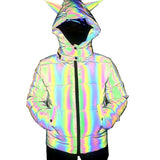 Winter Fashion Dazzle Color Reflective Cotton-Padded Clothes Women Lovely Three-Dimensional Beast Horn Rainbow Color Luminous Cotton-Padded Clothes-Outfit