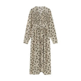 2021 spring women dress long sleeve midi dress floral printing single breasted v-neck korean fashion