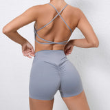 Zingj Shoulder Strap Beautiful Back Bra Peach Hip Shorts Yoga Suit Running Quick-Dry Tight Sports Fitness Suit-Outfit