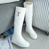 Warm Plush Knee High Boots Women Comfy Flat Heel Snow Boots Slip On Platform Woman Long Boots Shoes Black Pink White