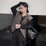 Fashion Black Leather Vest Women High Street Punk Sleeveless Leather Jacket Female 2023 New Loose Casual Vest