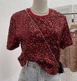Red Lidg Short-Sleeved T-Shirt Woman 2025 Spring Dresses Loose Lime Bling Blouse