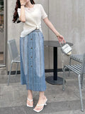 Folding 2025 Summer New Temperament Fashion With Daily Commute To Wear Exquisite Denim Button Half