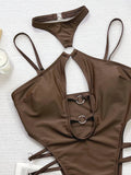 Zingj Conjoined Bikini Solid Color Hollowed-In Banded Banded Swimsuit