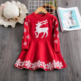 Christmas Dress Knitting Sweater Dress for Girls Winter Dress Autumn Full Sleeve Elk Deer Printing Girl Clothes New