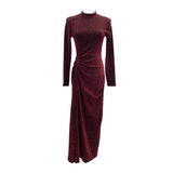 Design Sexy High Open Fork Folded Small Squint Dress Half-High Collared Shoulder Dress