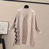 Turtleneck Sweater Autumn Winter Vintage 2021 Imitated Mink Wool Personality Print Oversized Knitted Pullovers Warm