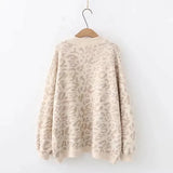 New Women's sweater Autumn And Winter Knitted Loose Leopard Round Neck Pullover Long Lantern Sleeve