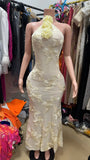 2024 Explosion Women's Temperament Hanging Neck Dress Flower Decoration Hot