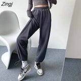 Waisted Pants Women Harajuku 3XL Thicker Autumn Workout Chic Ladies Trousers All-match Simple Basic Gray New Design
