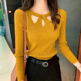 Winter Hollow Out Sexy Solid Sweater Ladies Elegant Fashion Slim Bottoming Knitting Pullover Tops Women Casual